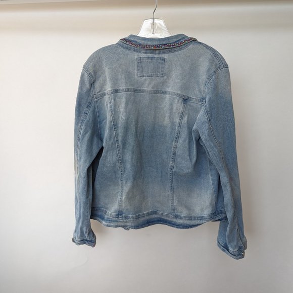 Paint Splatter Denim Jacket XL Handpainted Beaded - Picture 3 of 3
